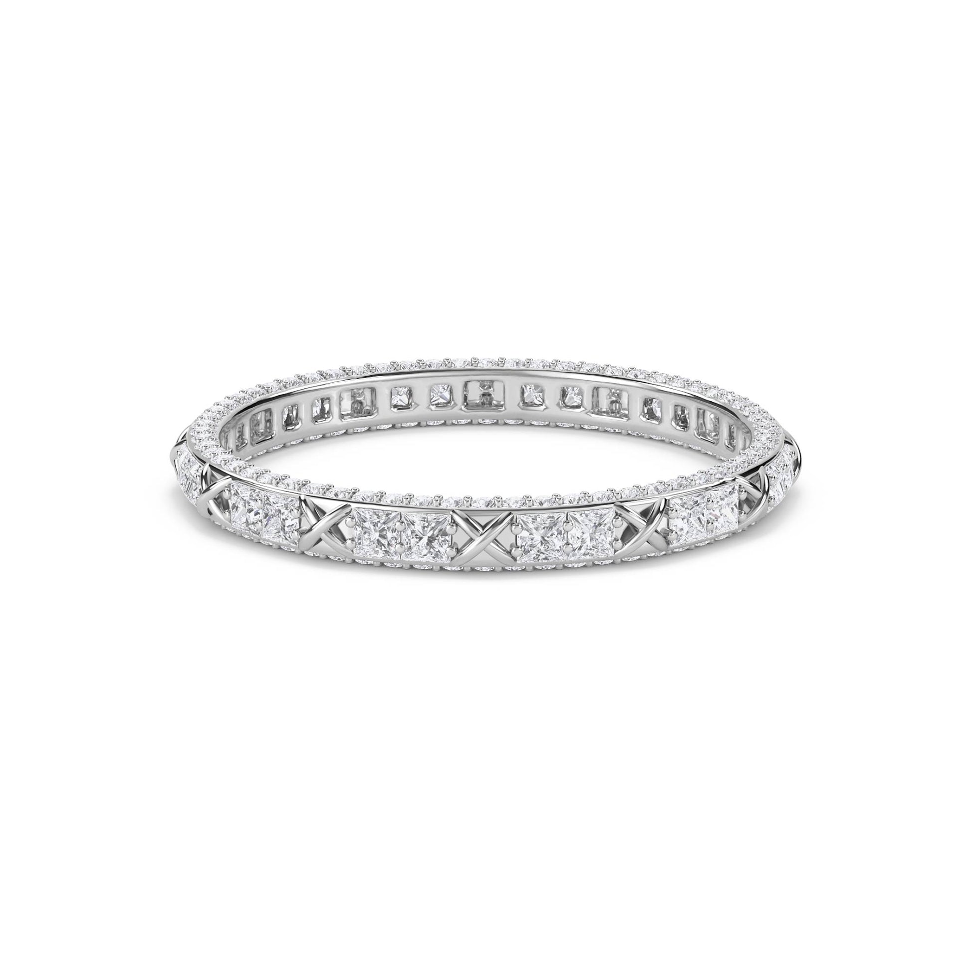 Princess Cut X-Motif Eternity Band - White Gold - Pose 1