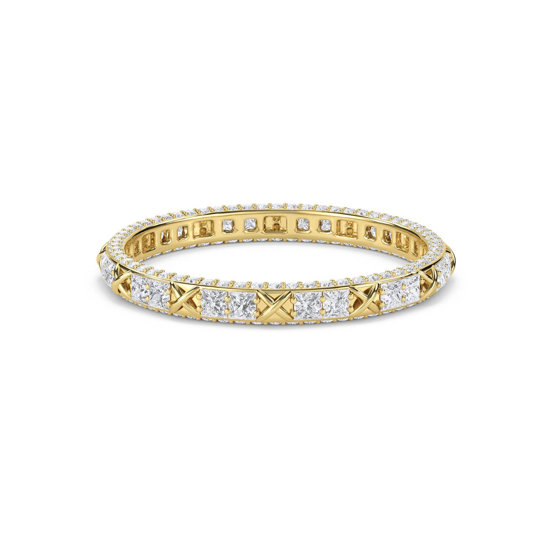 Princess Cut X-Motif Eternity Band - Yellow Gold - Pose 1