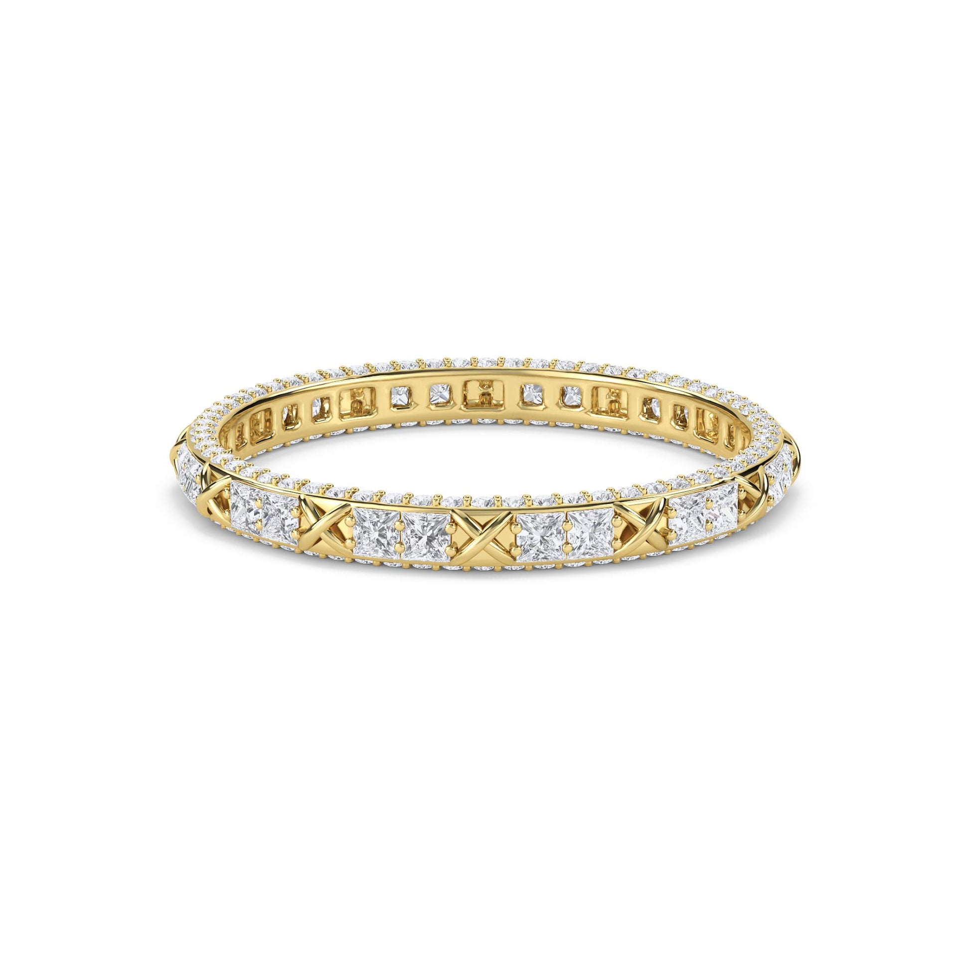 Princess Cut X-Motif Eternity Band - Yellow Gold - Pose 1