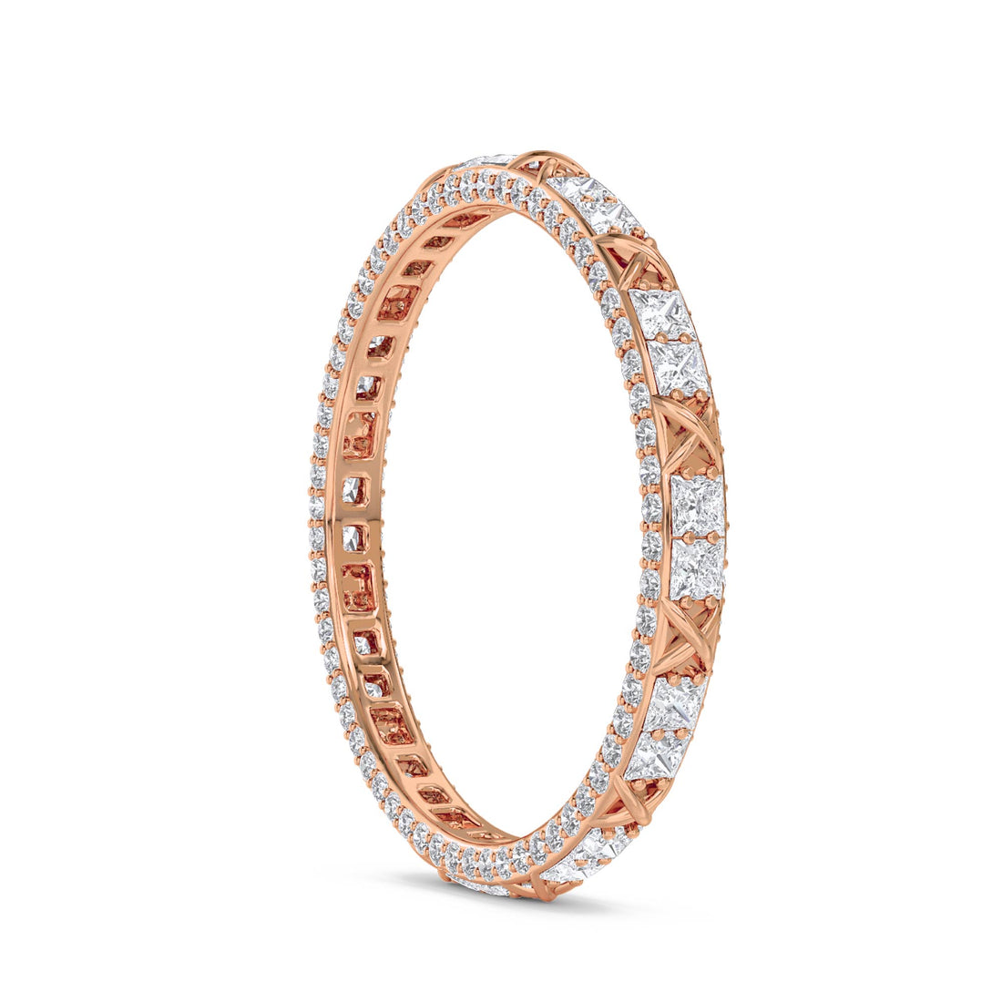 Princess Cut X-Motif Eternity Band - Rose Gold - Pose 2