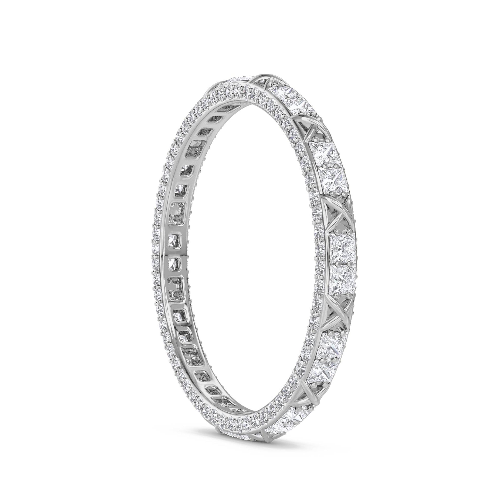 Princess Cut X-Motif Eternity Band - White Gold - Pose 2