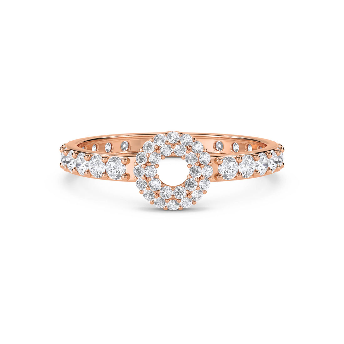 Round Diamond Halo Circle Ring - Rose Gold - Pose 1
