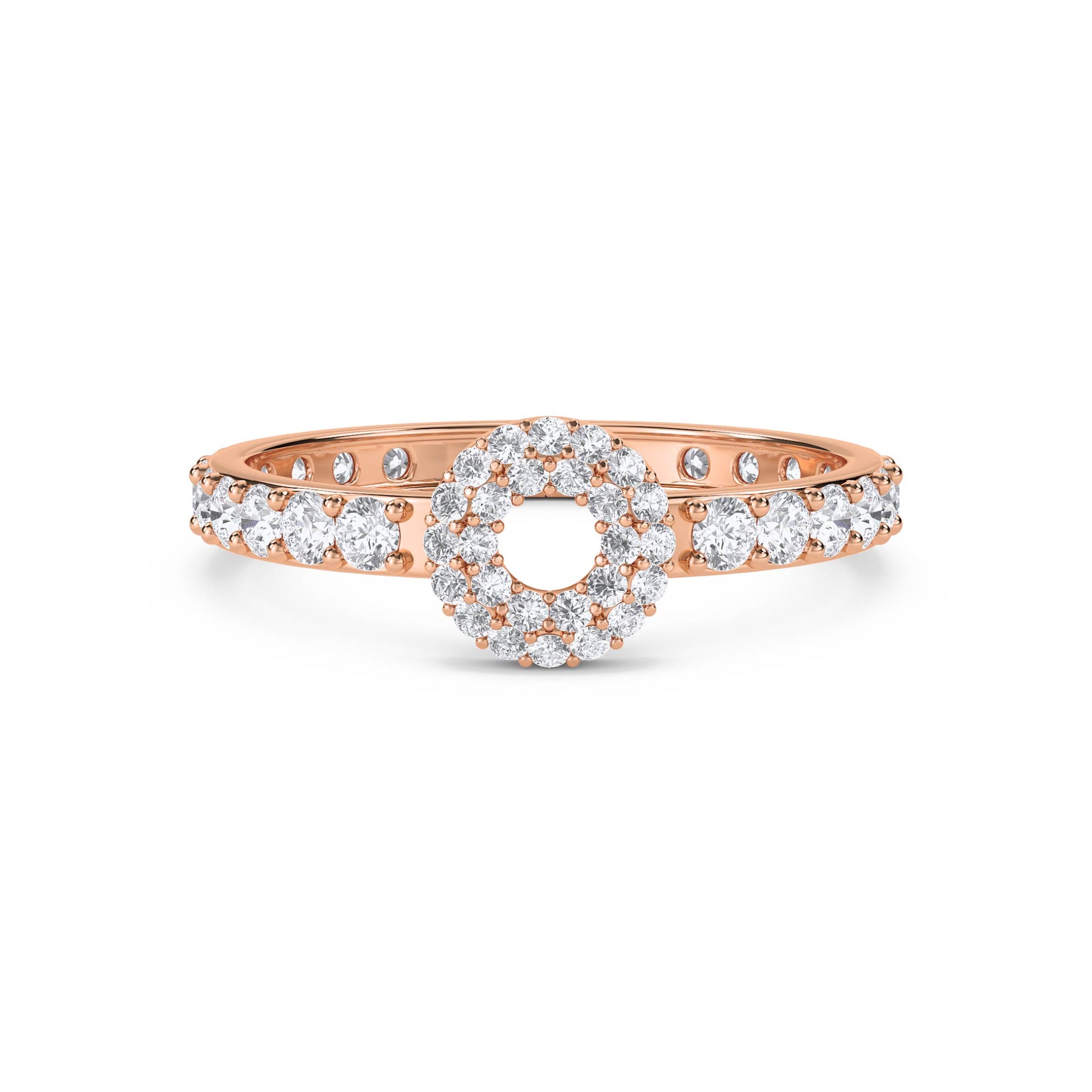 Round Diamond Halo Circle Ring - Rose Gold - Pose 1