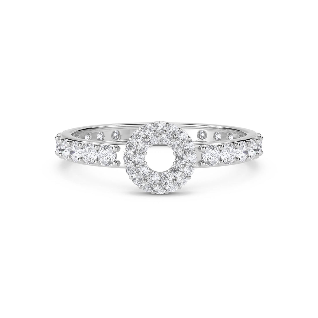 Round Diamond Halo Circle Ring - White Gold - Pose 1