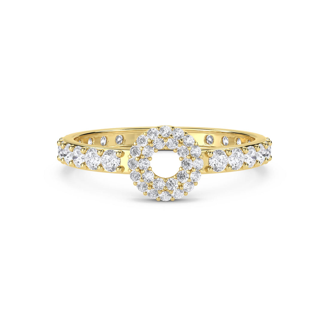 Round Diamond Halo Circle Ring - Yellow Gold - Pose 1