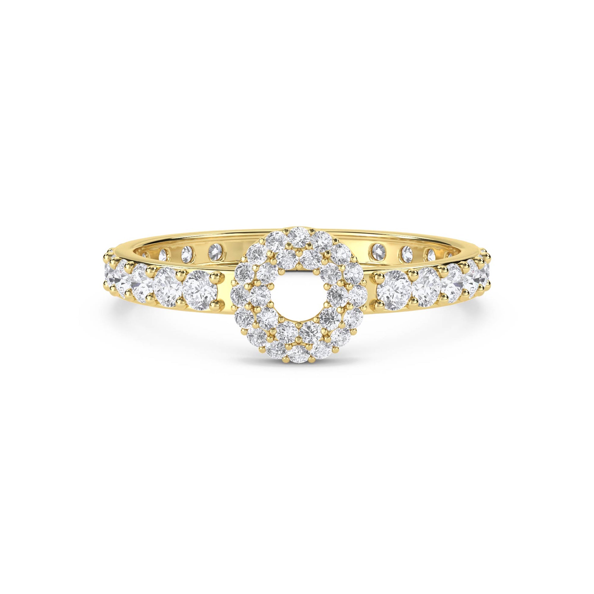 Round Diamond Halo Circle Ring - Yellow Gold - Pose 1