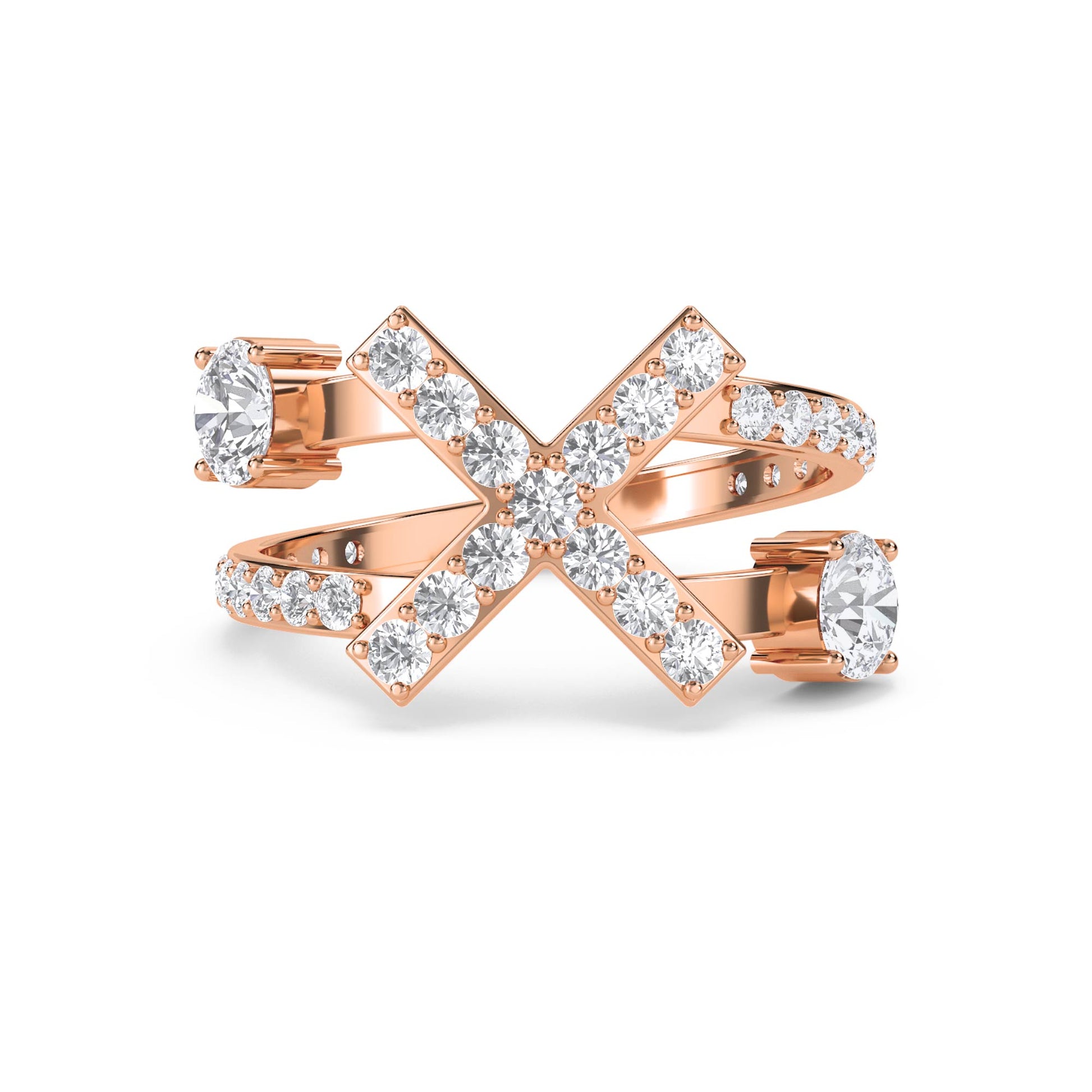 Sculptural X Diamond Ring - Rose Gold - Pose 1