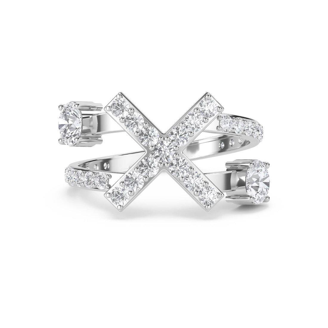 Sculptural X Diamond Ring - White Gold - Pose 1