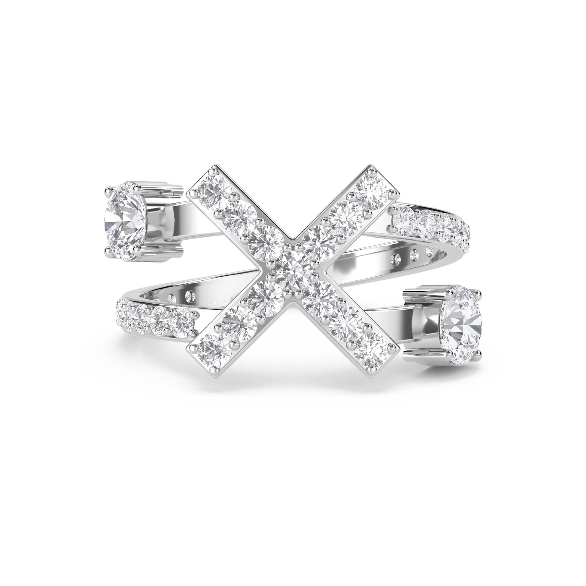 Sculptural X Diamond Ring - White Gold - Pose 1