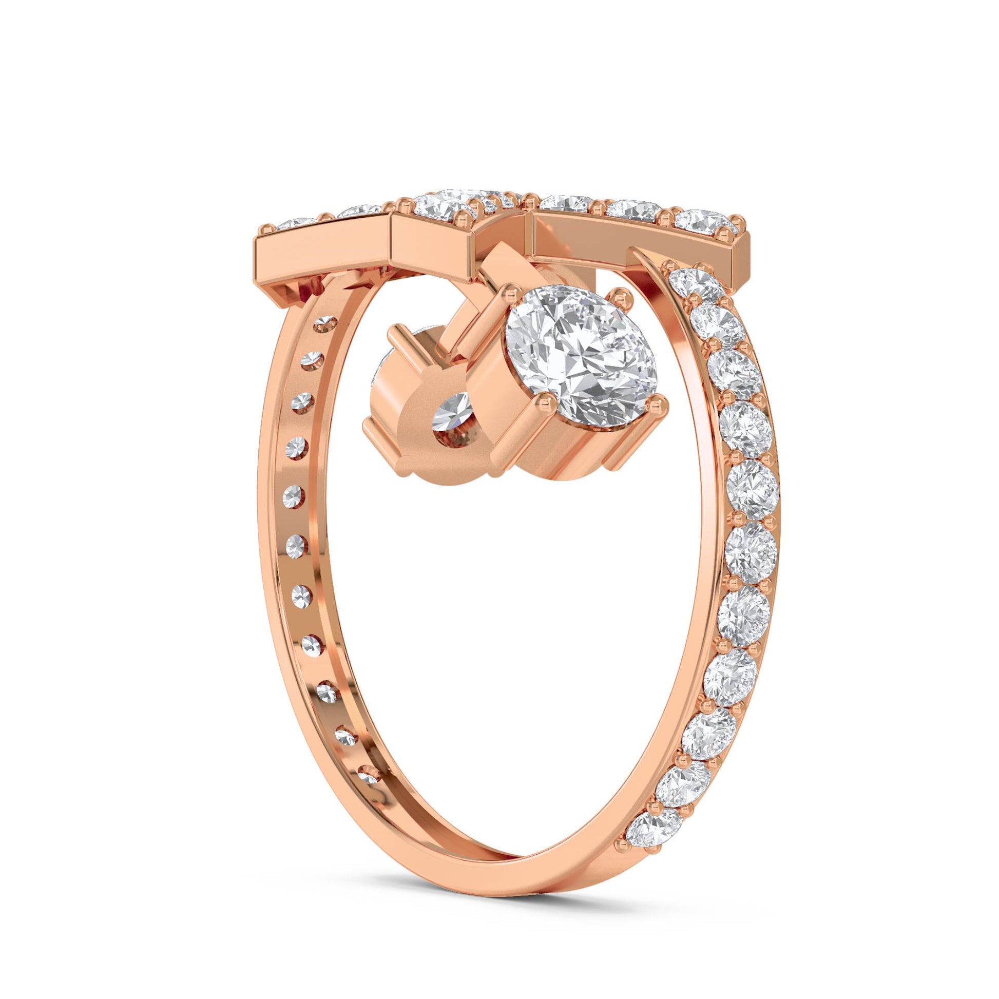 Sculptural X Diamond Ring - Rose Gold - Pose 2