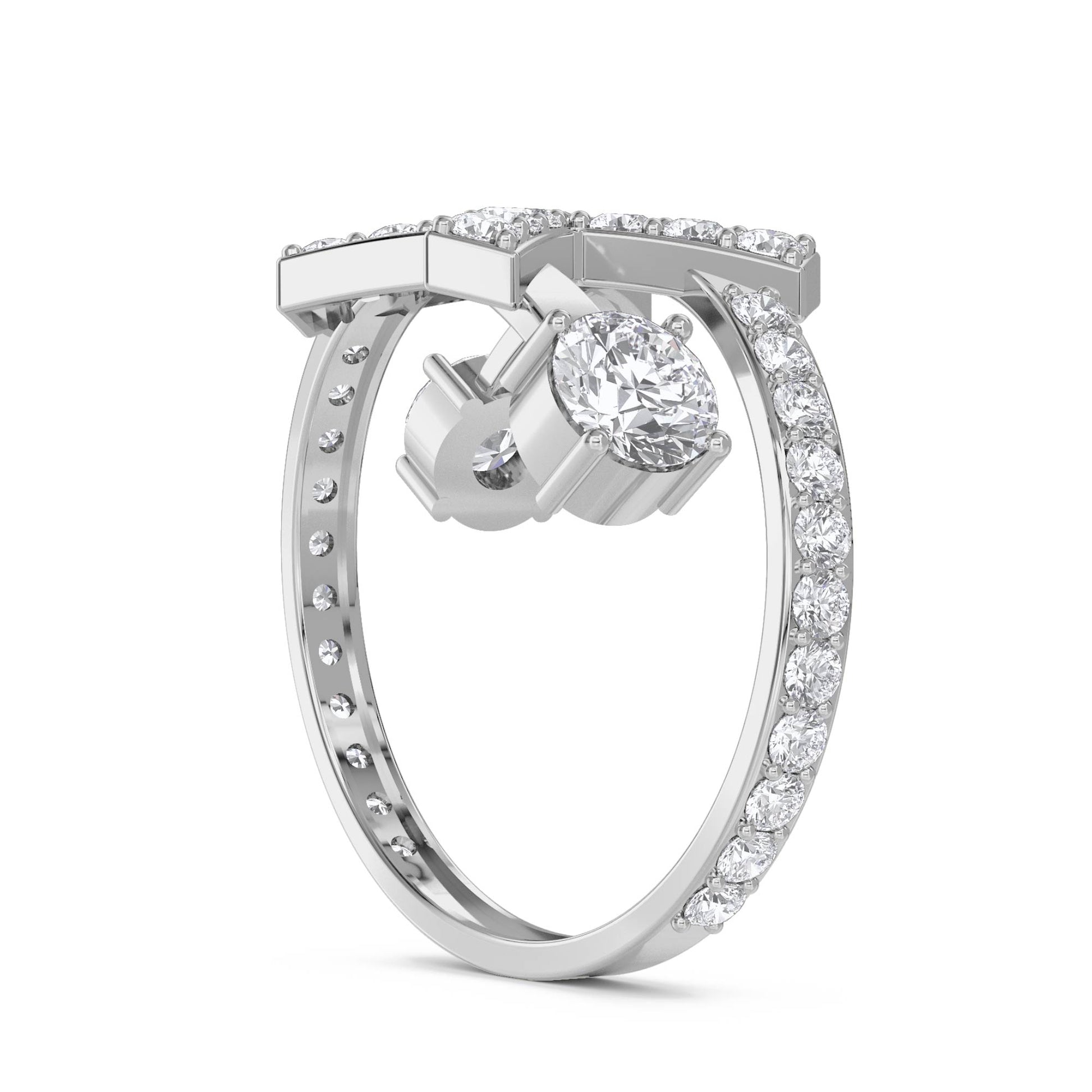 Sculptural X Diamond Ring - White Gold - Pose 2
