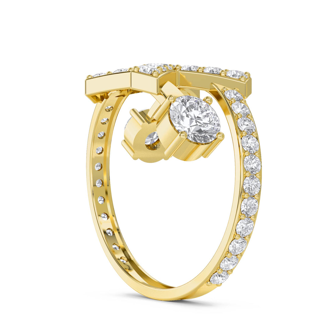 Sculptural X Diamond Ring - Yellow Gold - Pose 2