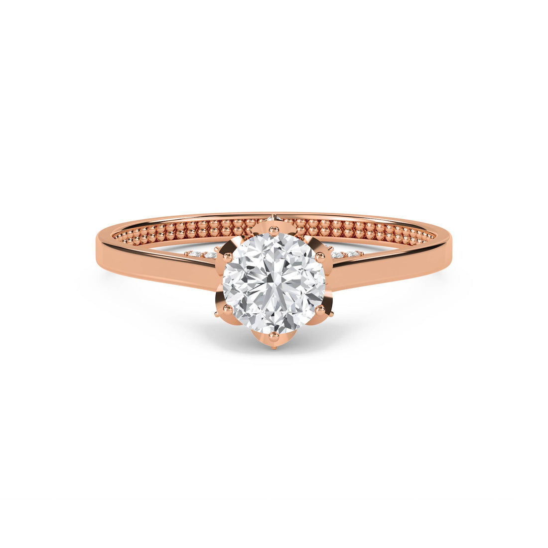 Round Solitaire with Hidden Pavé Detail - Rose Gold - Pose 1