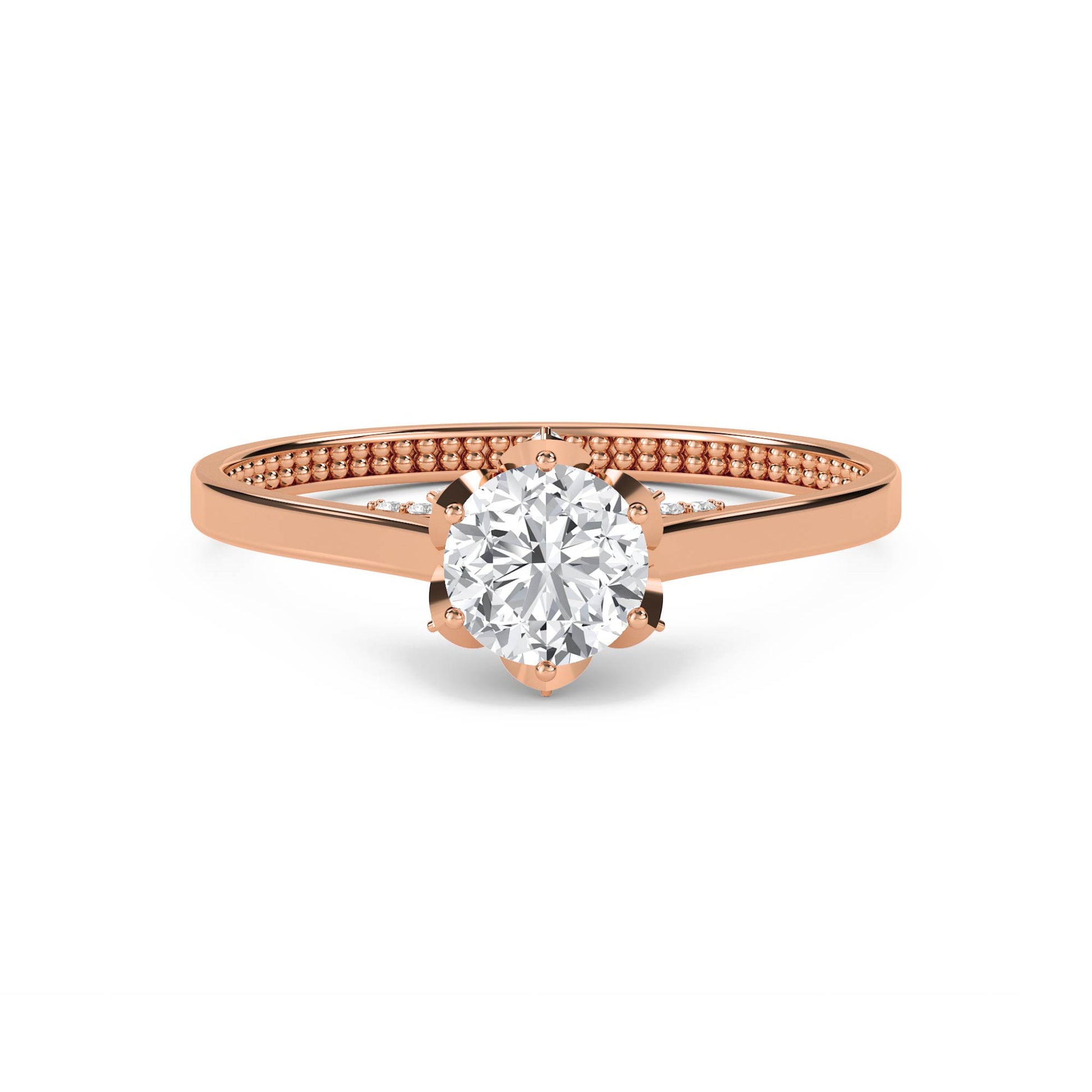 Round Solitaire with Hidden Pavé Detail - Rose Gold - Pose 1