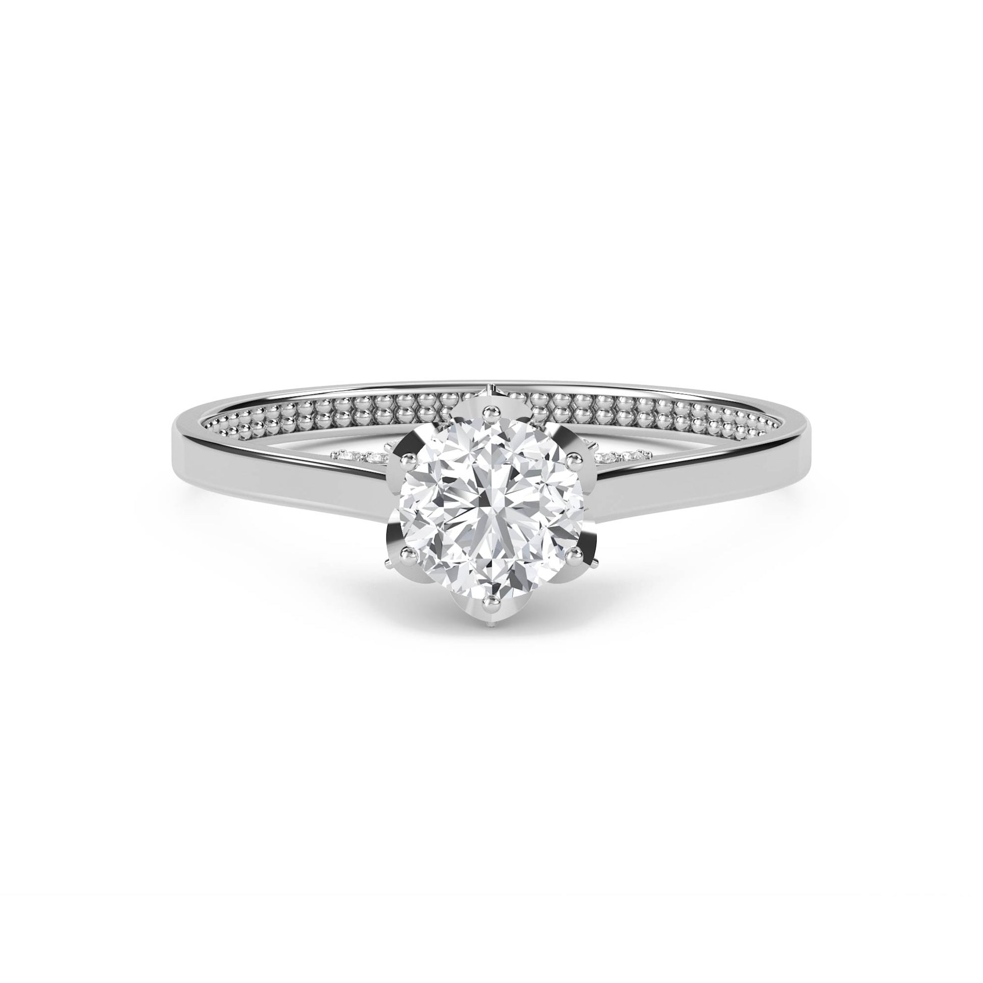 Round Solitaire with Hidden Pavé Detail - White Gold - Pose 1