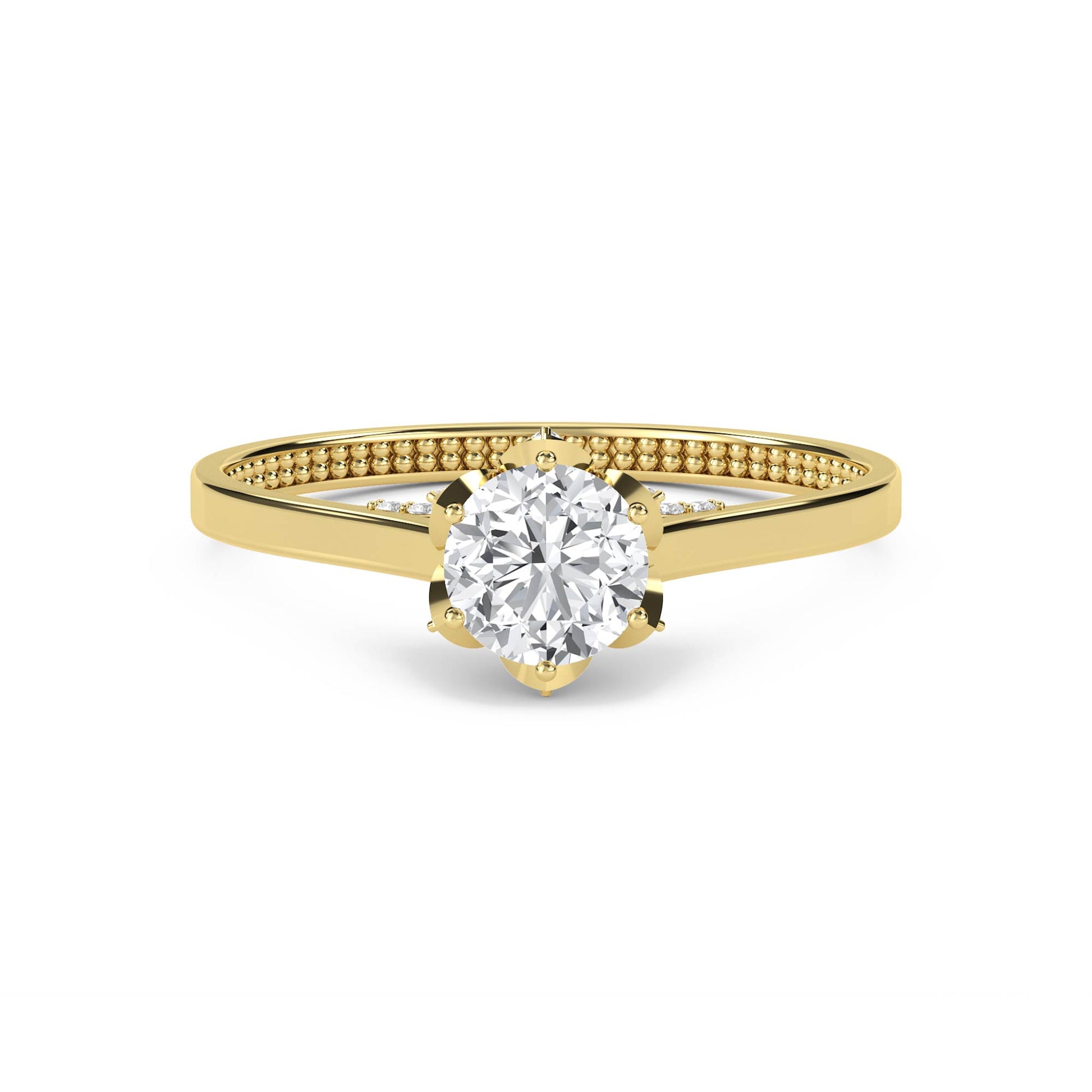 Round Solitaire with Hidden Pavé Detail - Yellow Gold - Pose 1