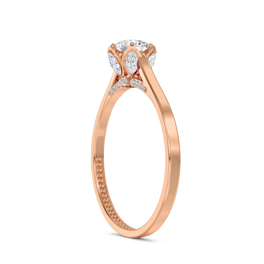 Round Solitaire with Hidden Pavé Detail - Rose Gold - Pose 2