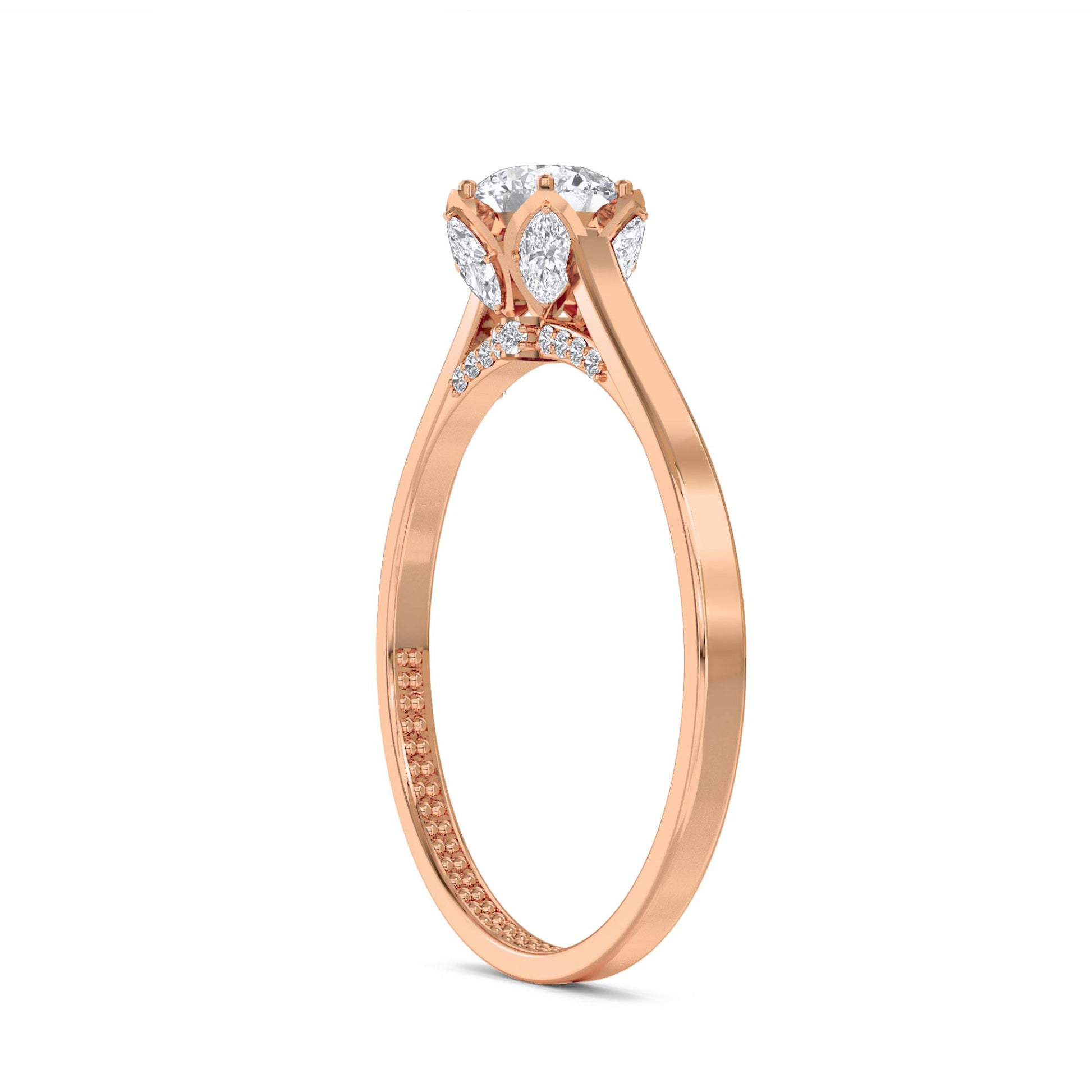 Round Solitaire with Hidden Pavé Detail - Rose Gold - Pose 2