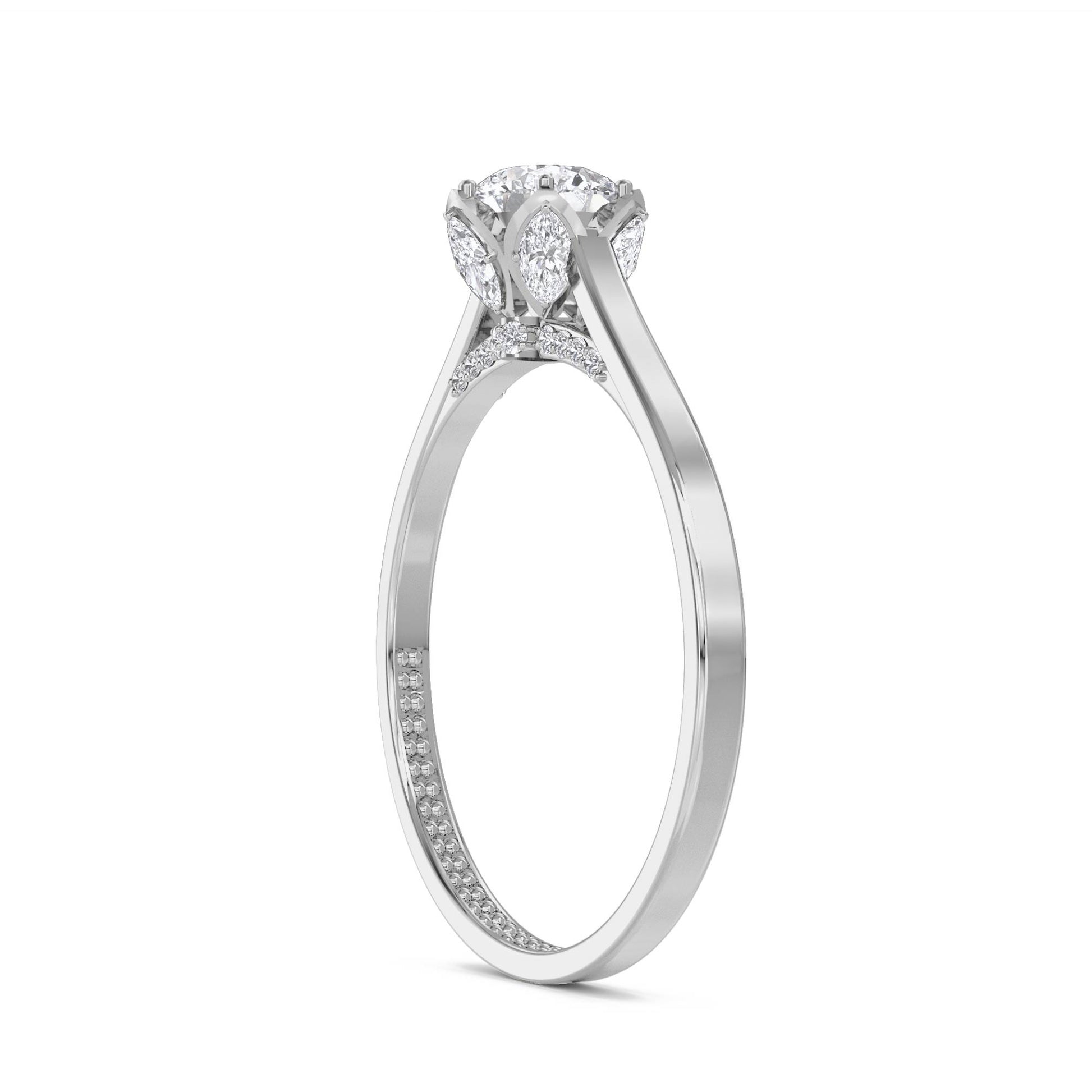 Round Solitaire with Hidden Pavé Detail - White Gold - Pose 2
