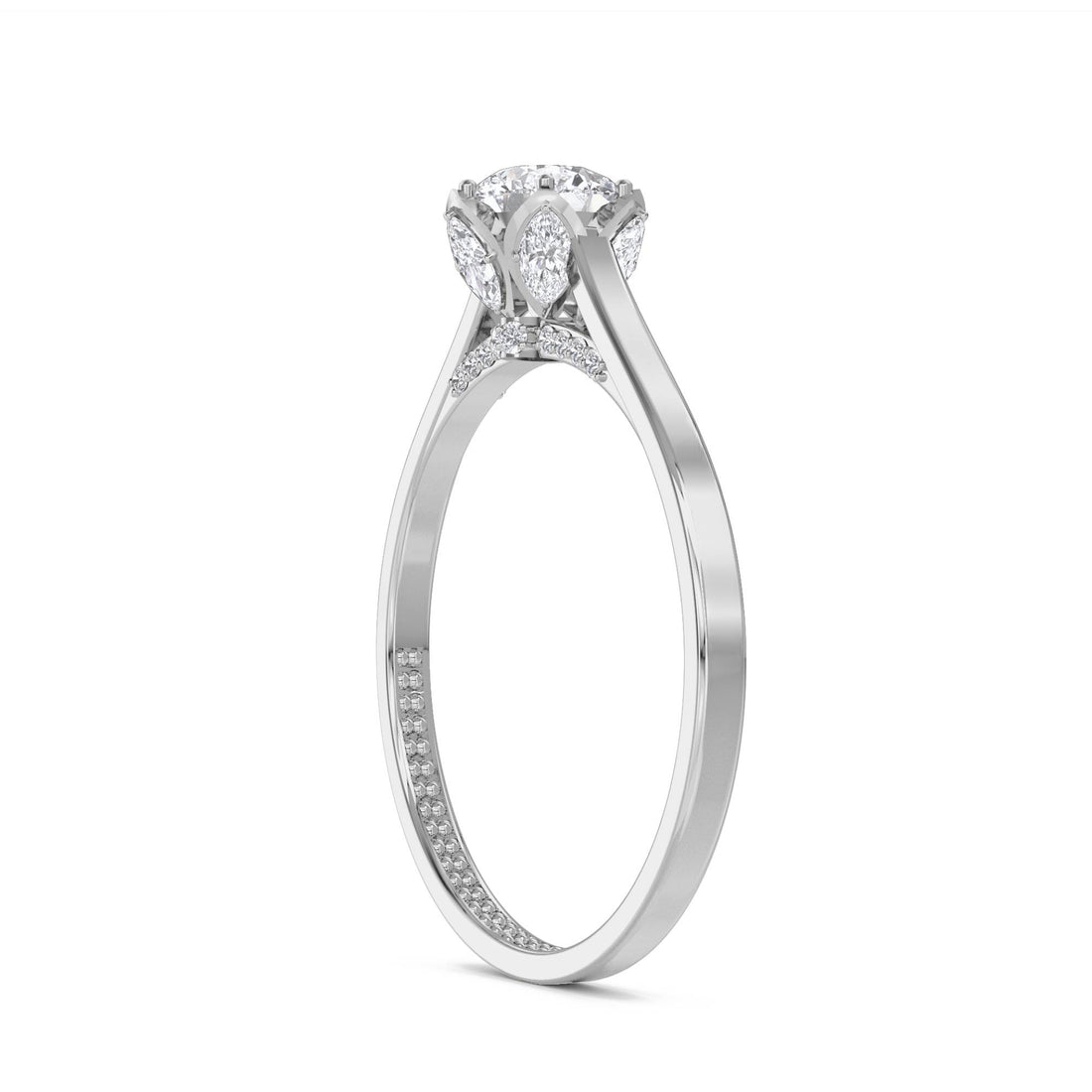 Classic Round Diamond Solitaire Ring with Hidden Diamond Detail (Silver)