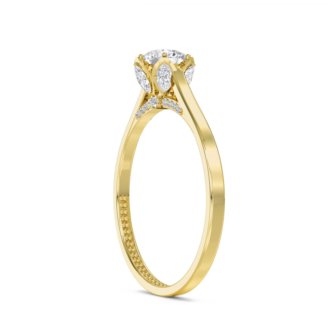 Round Solitaire with Hidden Pavé Detail - Yellow Gold - Pose 2