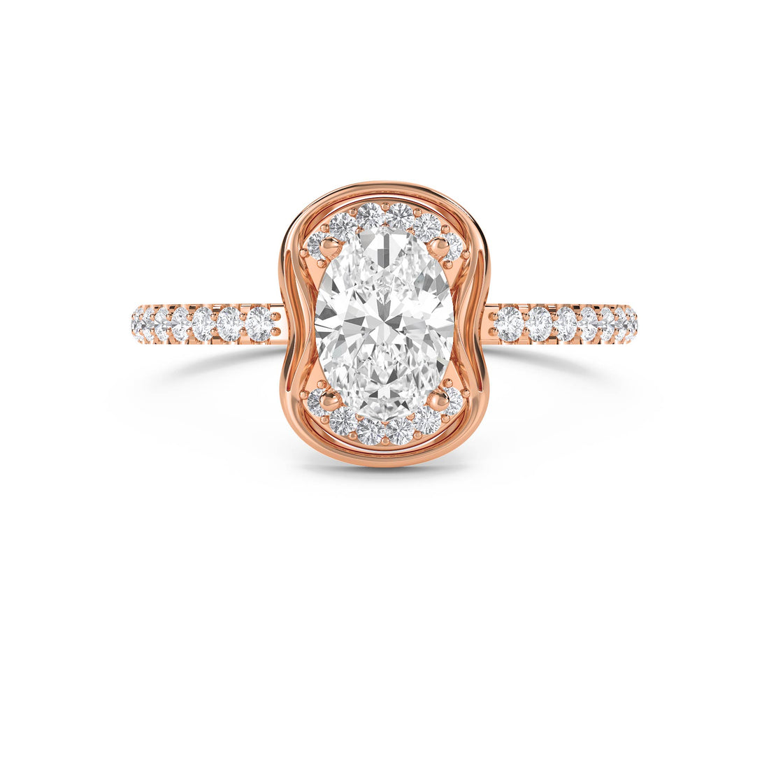 Cushion-Style Halo Ring with Sculpted Shoulders - Rose Gold - Pose 1