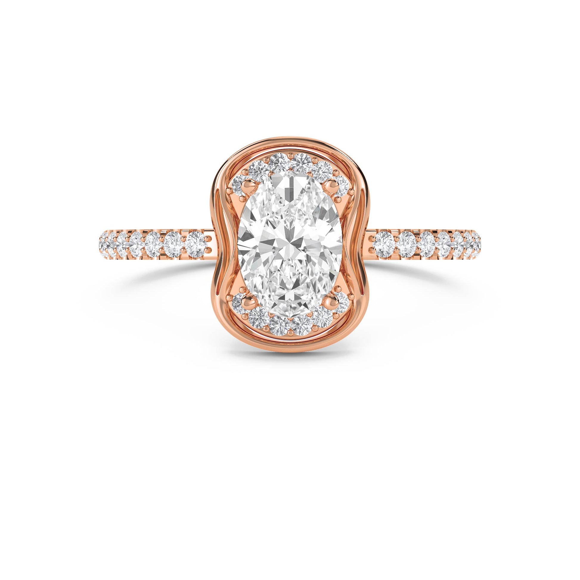 Cushion-Style Halo Ring with Sculpted Shoulders - Rose Gold - Pose 1
