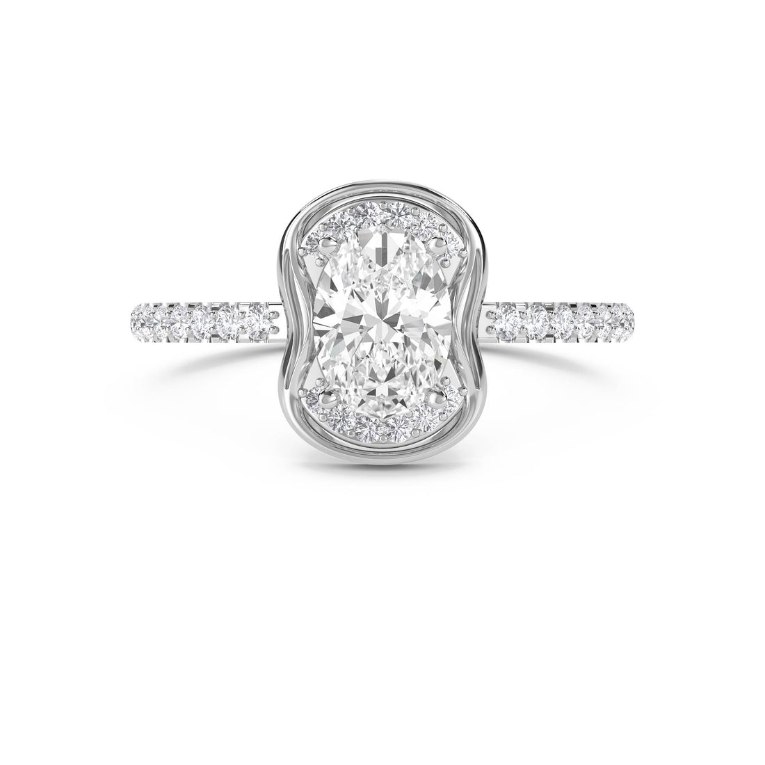 Cushion-Style Halo Ring with Sculpted Shoulders - White Gold - Pose 1
