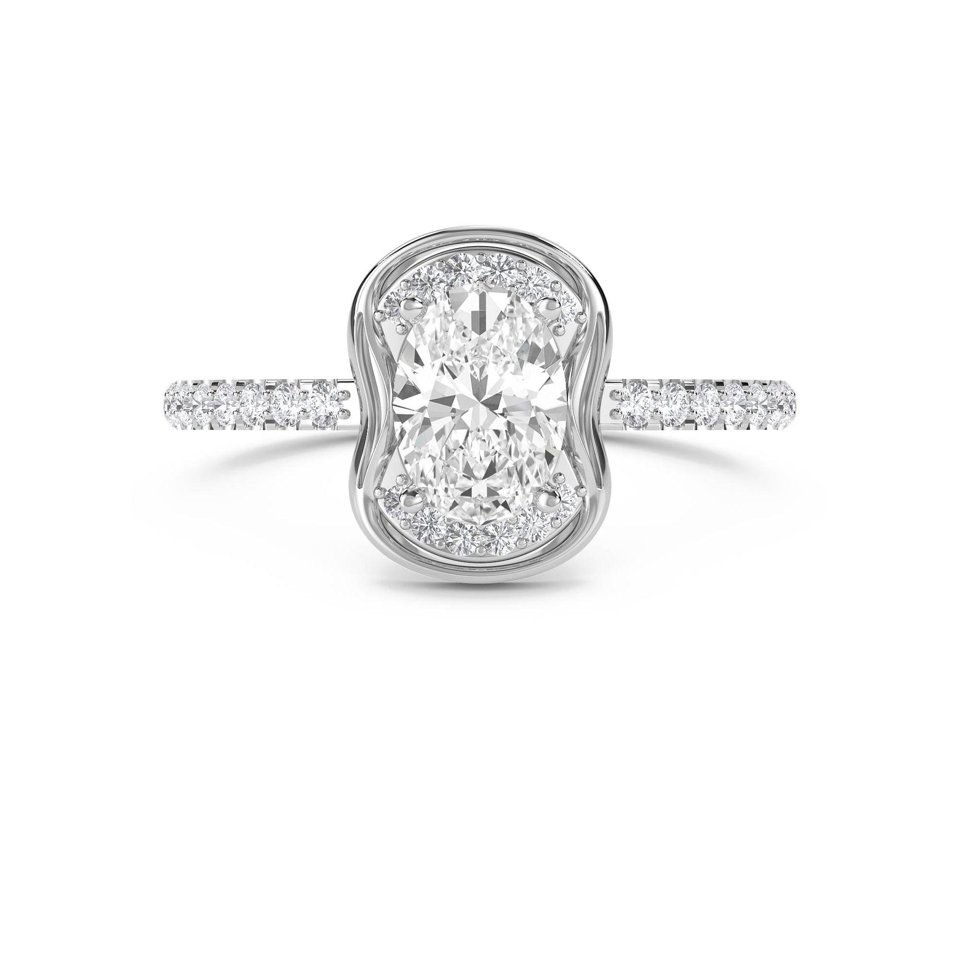 Cushion-Style Halo Ring with Sculpted Shoulders - White Gold - Pose 1