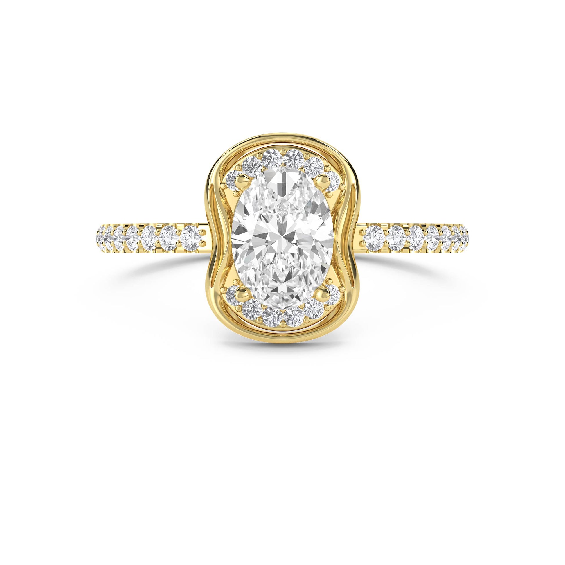 Cushion-Style Halo Ring with Sculpted Shoulders - Yellow Gold - Pose 1