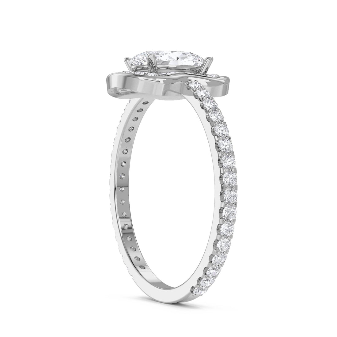 Cushion-Cut Diamond Halo Ring with Pavé Band (Silver)