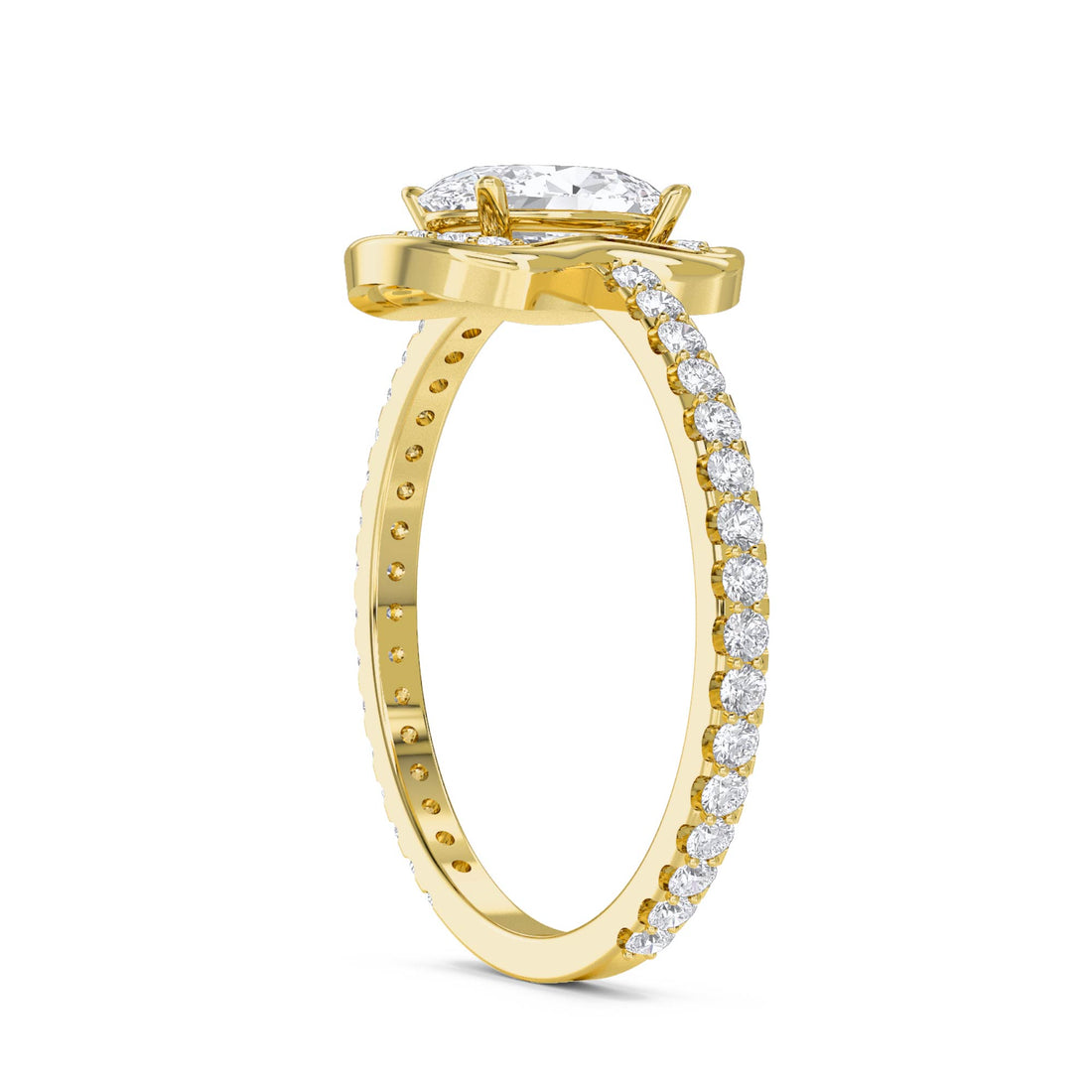 Cushion-Style Halo Ring with Sculpted Shoulders - Yellow Gold - Pose 2