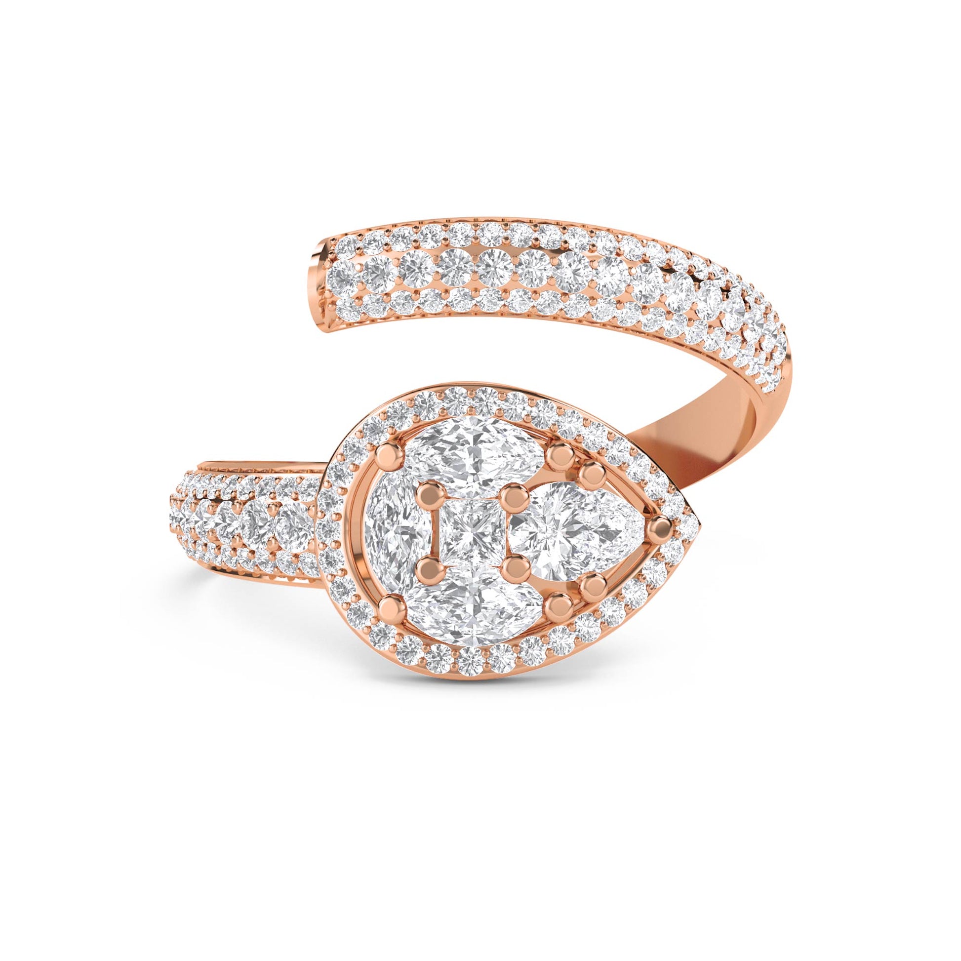 Pear Cluster Open Wrap Ring - Rose Gold - Pose 1
