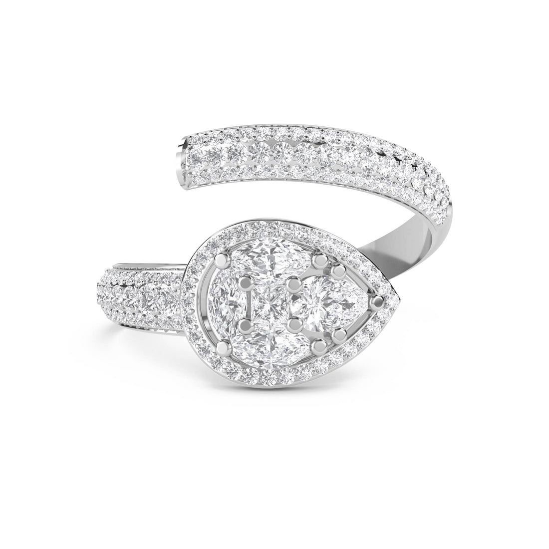 Pear Cluster Open Wrap Ring - White Gold - Pose 1