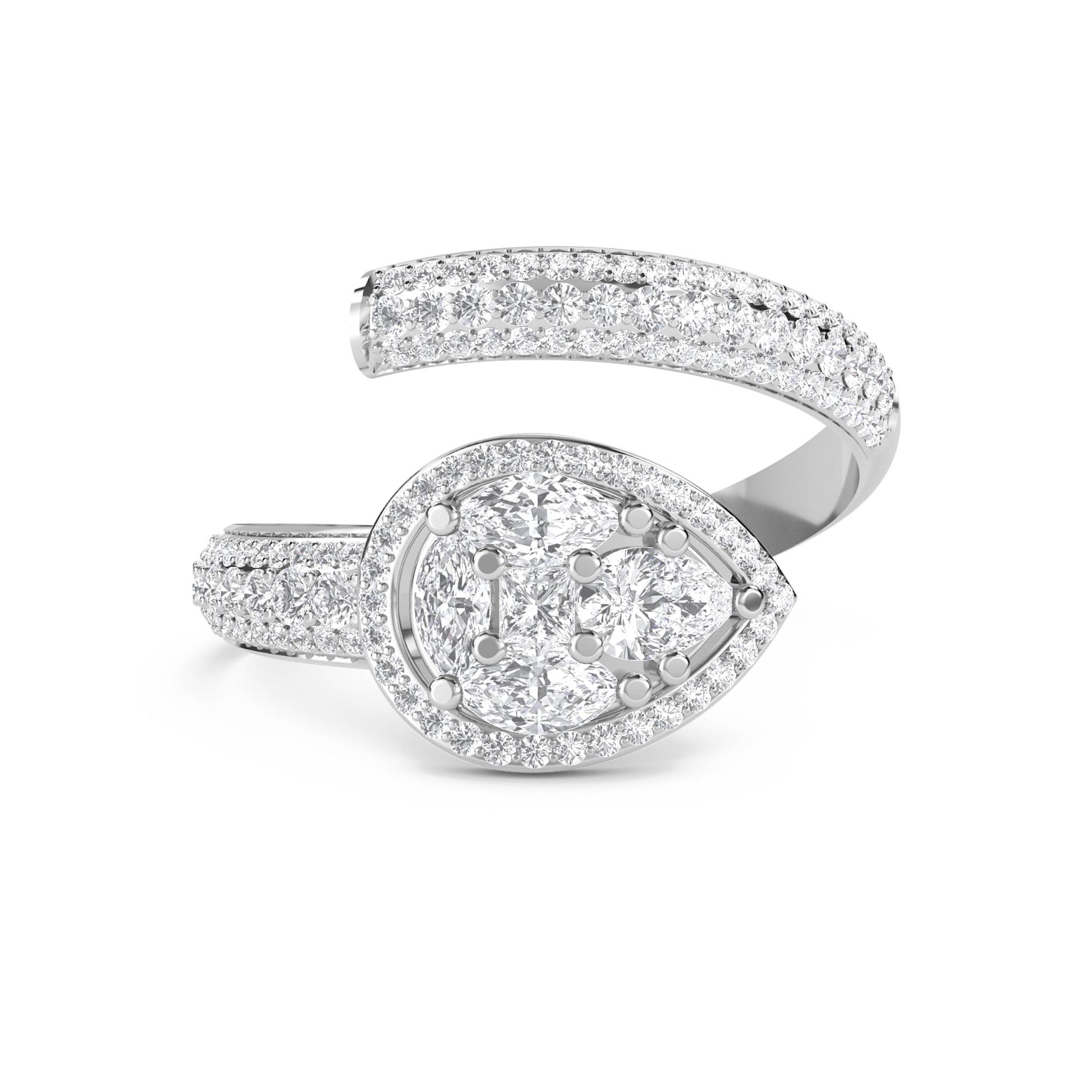 Pear Cluster Open Wrap Ring - White Gold - Pose 1