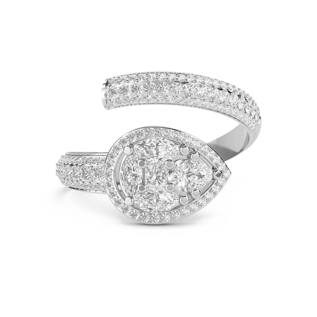 Pear-Shaped Diamond Cluster Ring with Pavé Halo (Silver) - image 1