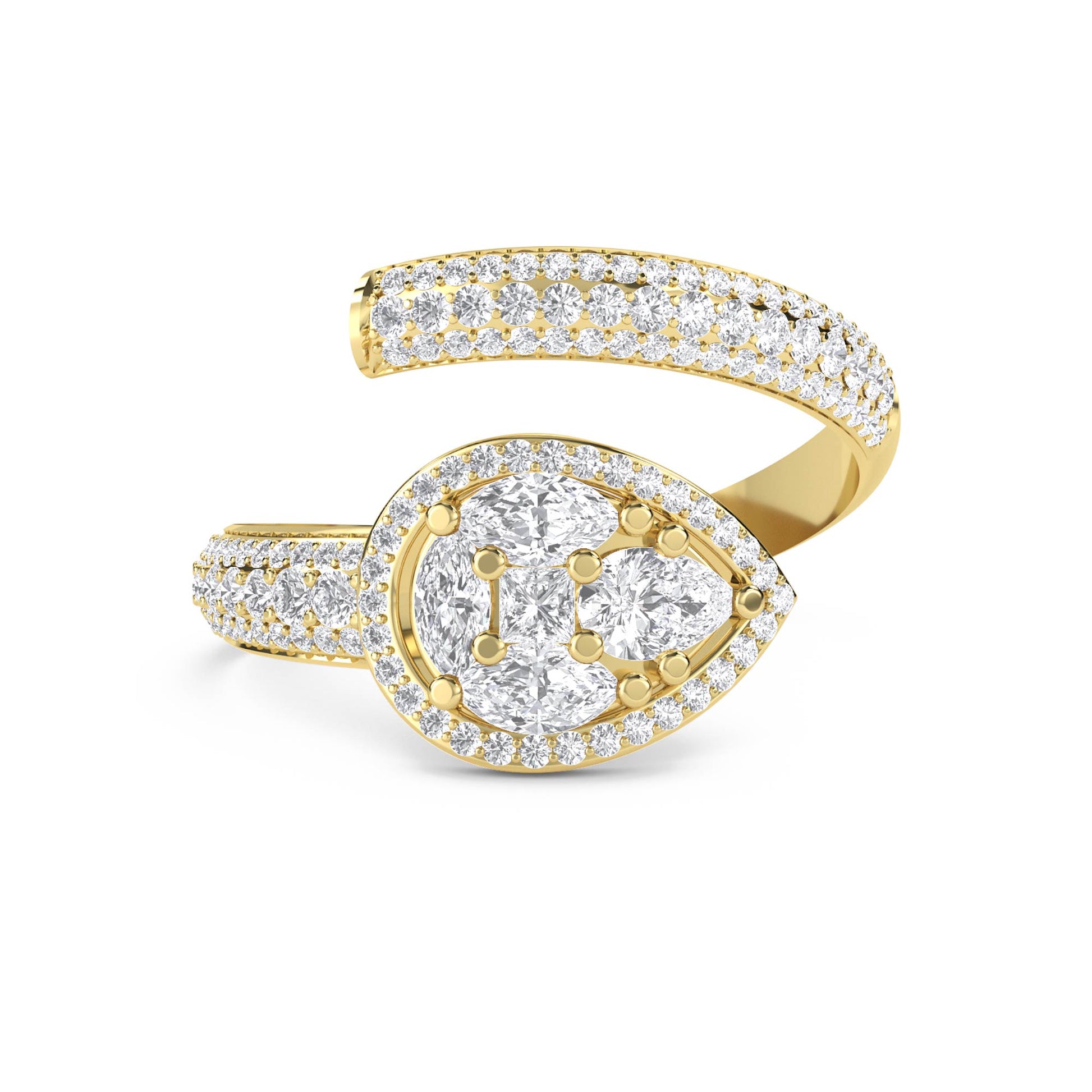 Pear Cluster Open Wrap Ring - Yellow Gold - Pose 1
