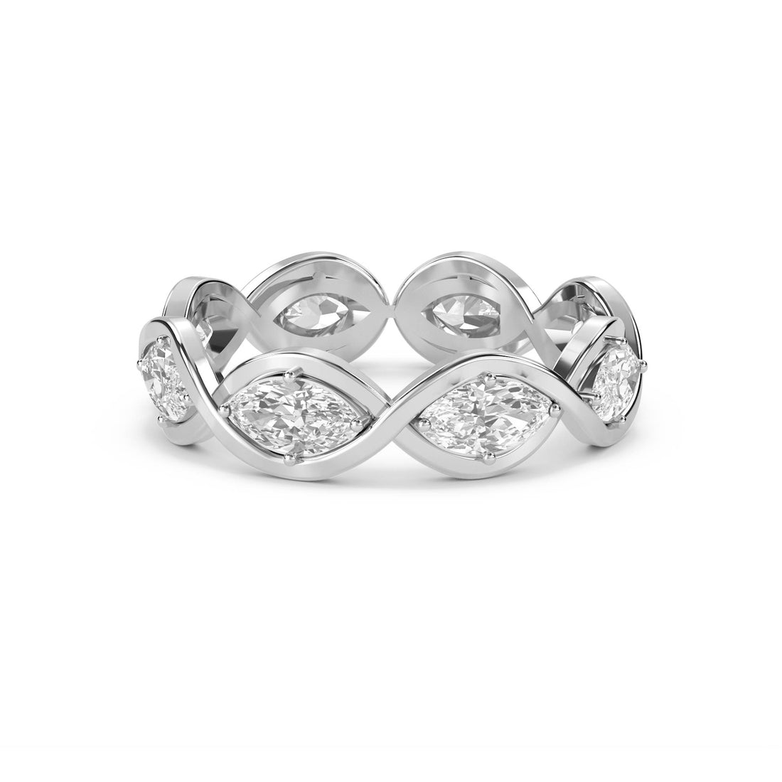 Diamond Wave Ring with Marquise-Cut Diamond Details (Silver) - image 1