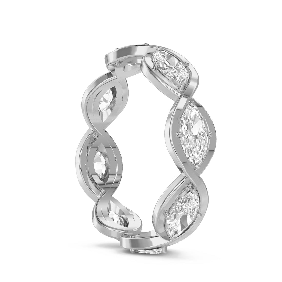 Diamond Wave Ring with Marquise-Cut Diamond Details (Silver) - image 1