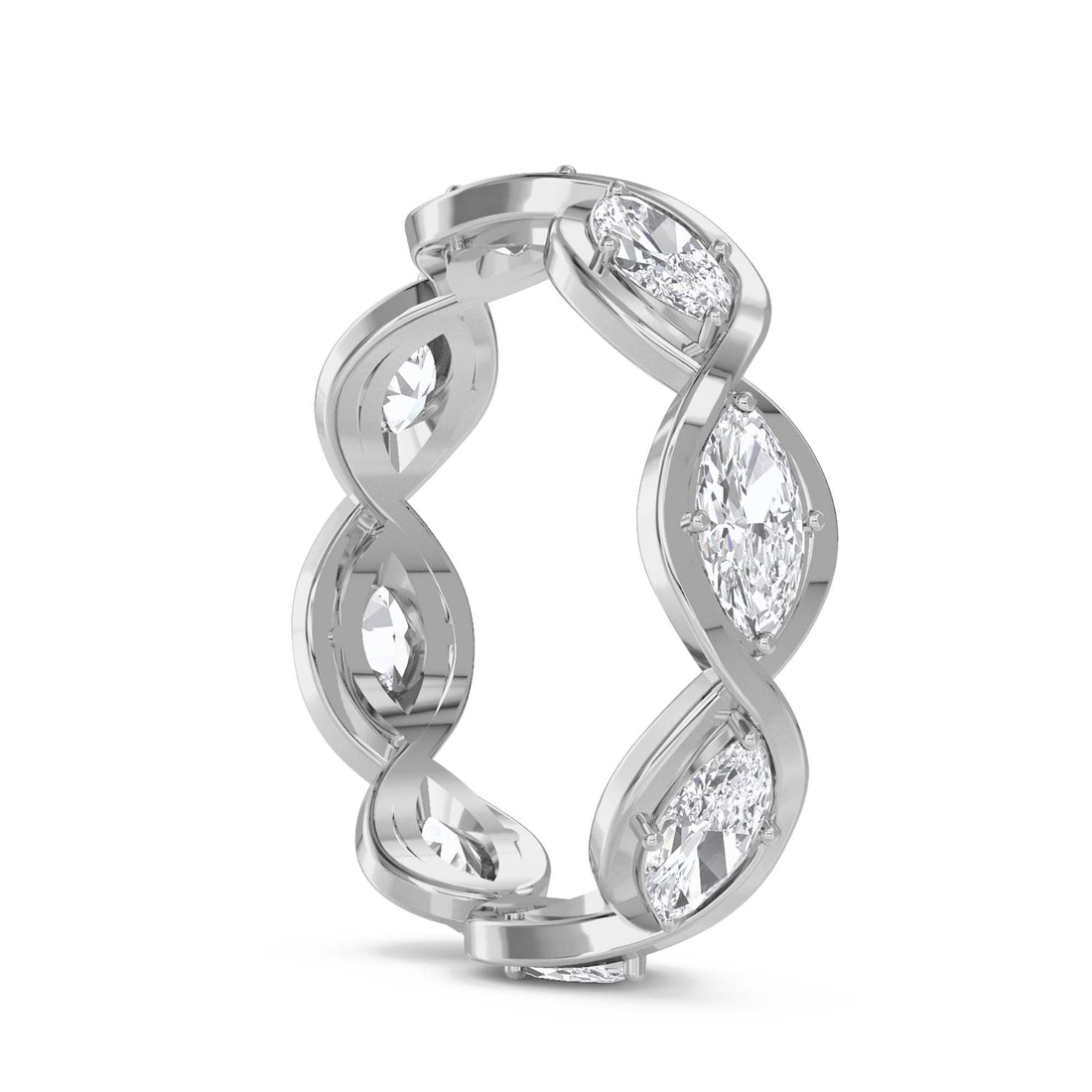 Diamond Wave Ring with Marquise-Cut Diamond Details (Silver)