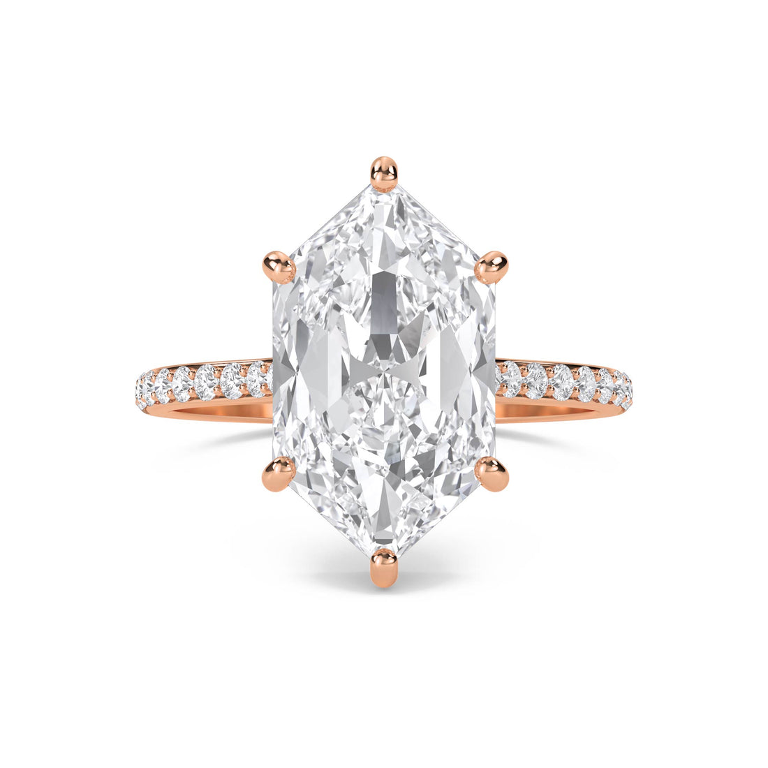 Hexagon Cut Lab Grown Diamond Ring with Pavé Band