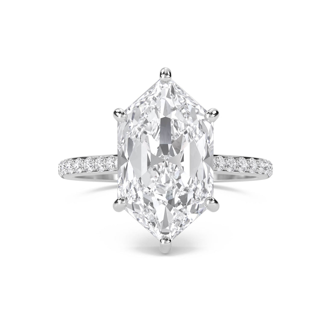 Hexagon Cut Lab Grown Diamond Ring with Pavé Band