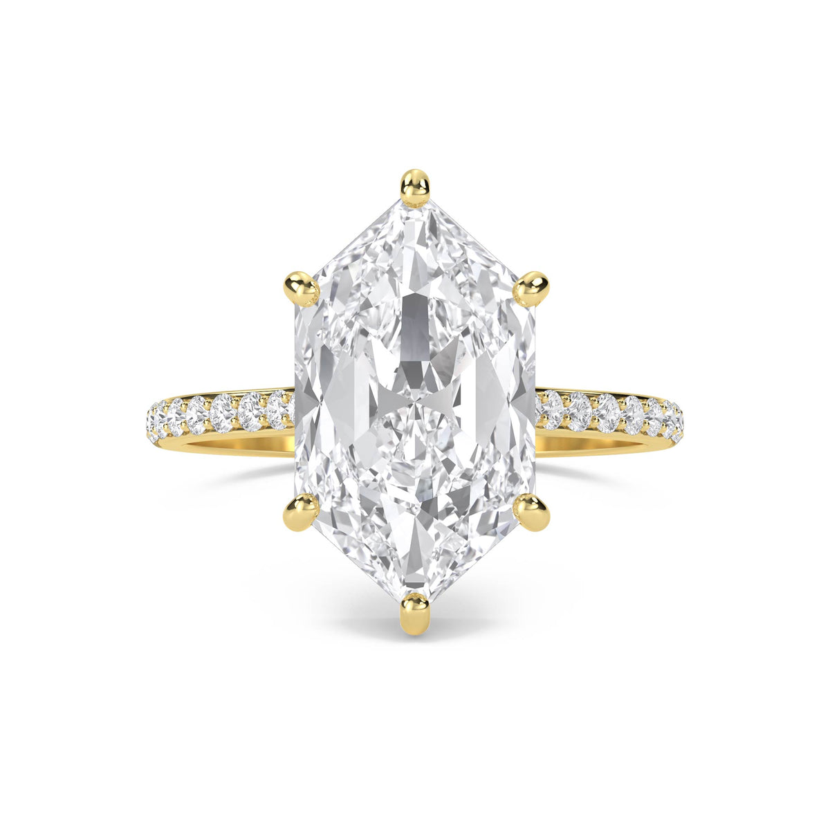 Hexagon Cut Lab Grown Diamond Ring with Pavé Band - image 1