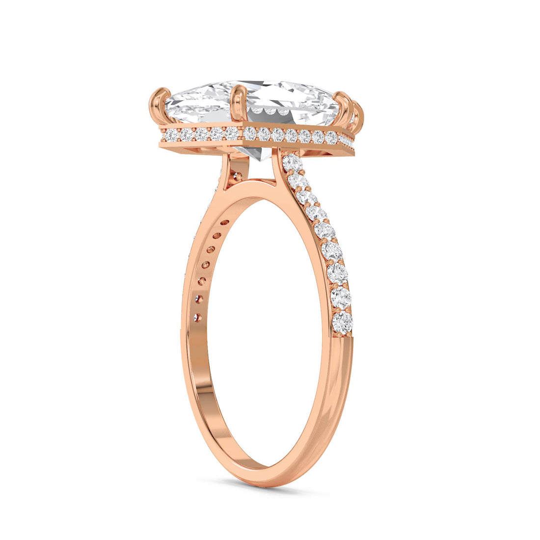 Hexagon Cut Lab Grown Diamond Ring with Pavé Band