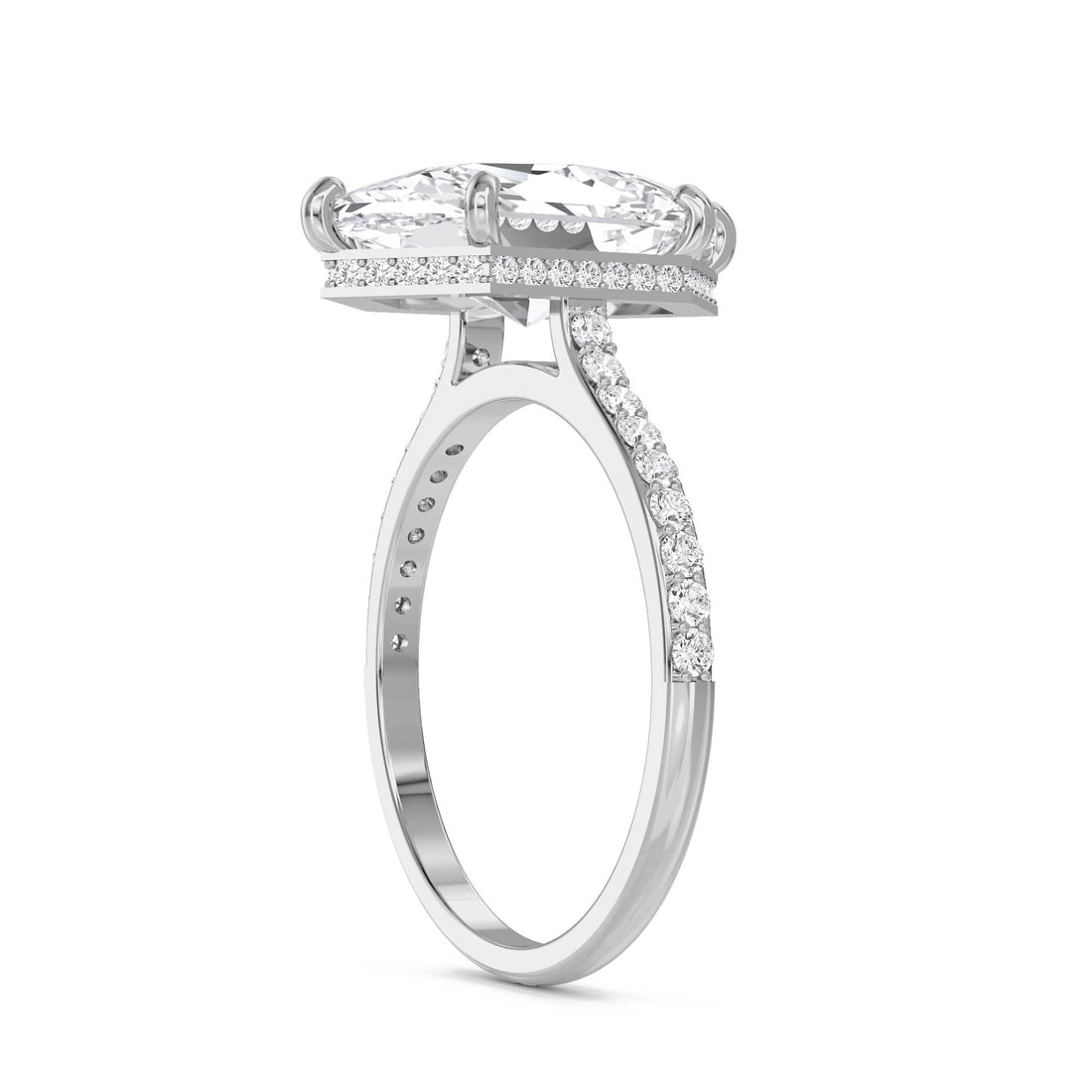 Hexagon Cut Lab Grown Diamond Ring with Pavé Band (Silver)