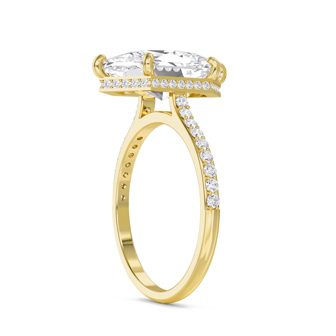 Hexagon Cut Lab Grown Diamond Ring with Pavé Band