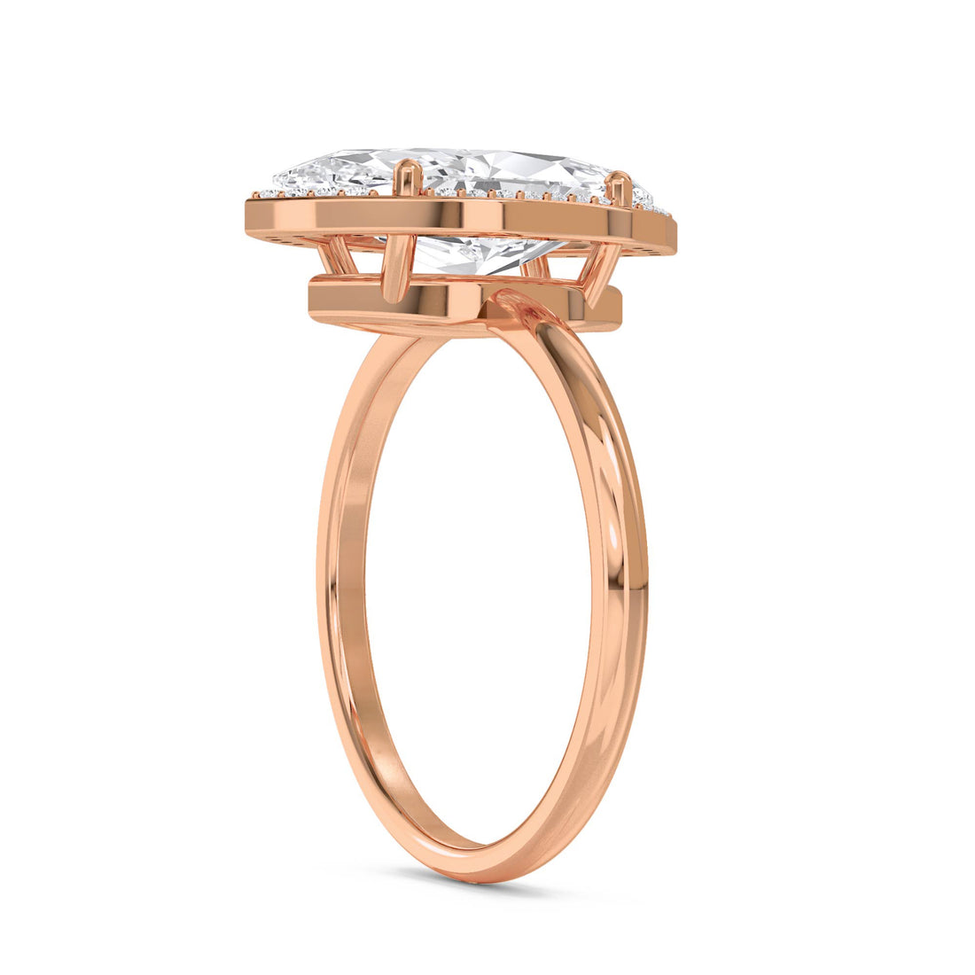 Marquise Lab Grown Diamond Halo Ring with Pavé Band