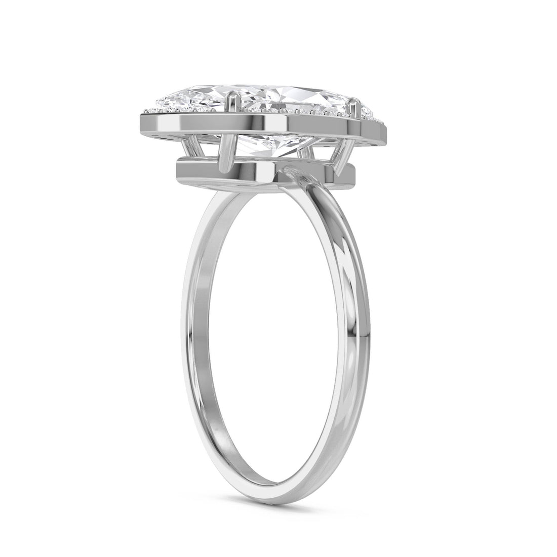 Marquise Lab Grown Diamond Halo Ring with Pavé Band (Silver)