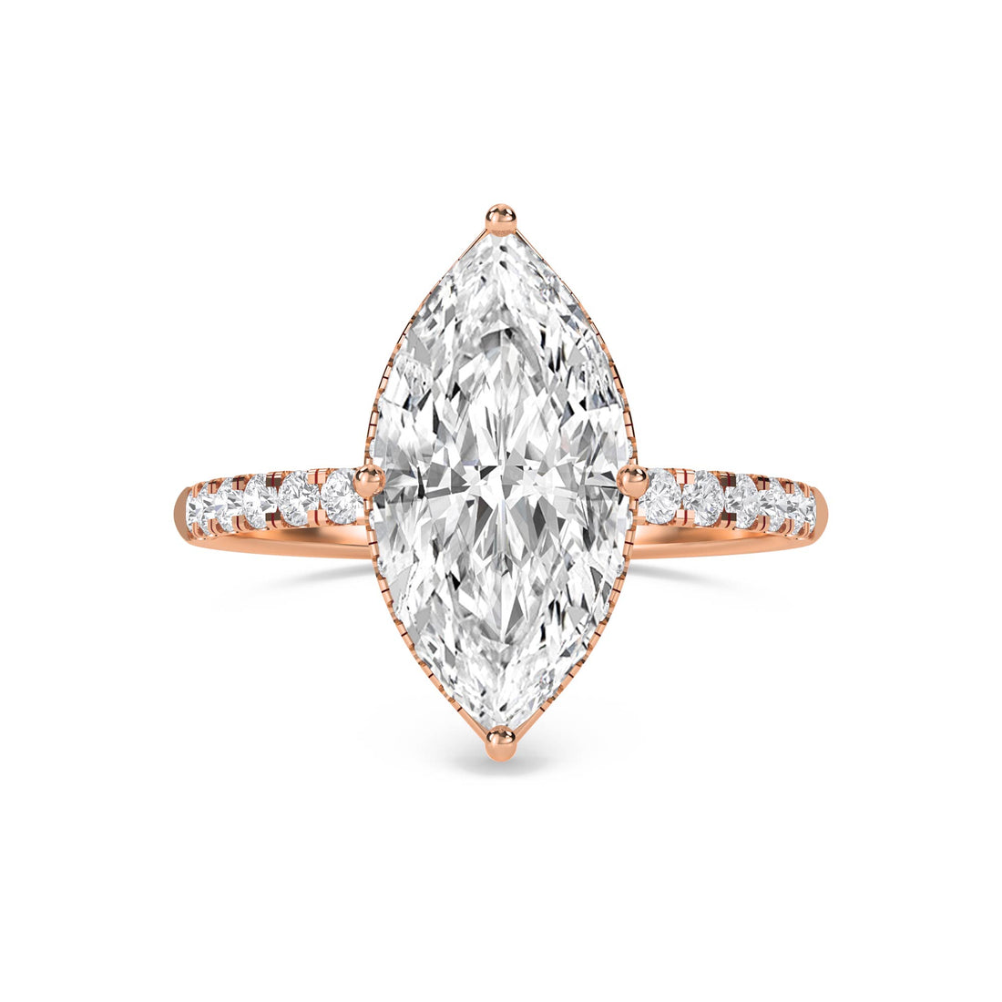 Marquise Lab Grown Diamond Solitaire Ring with Pavé Shoulders