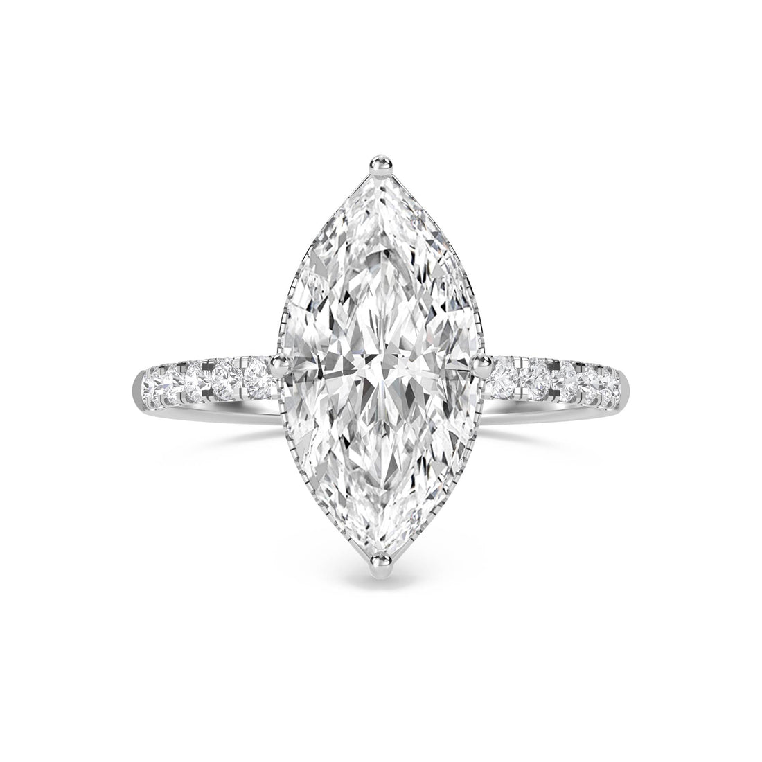 Marquise Lab Grown Diamond Solitaire Ring with Pavé Shoulders (Silver)